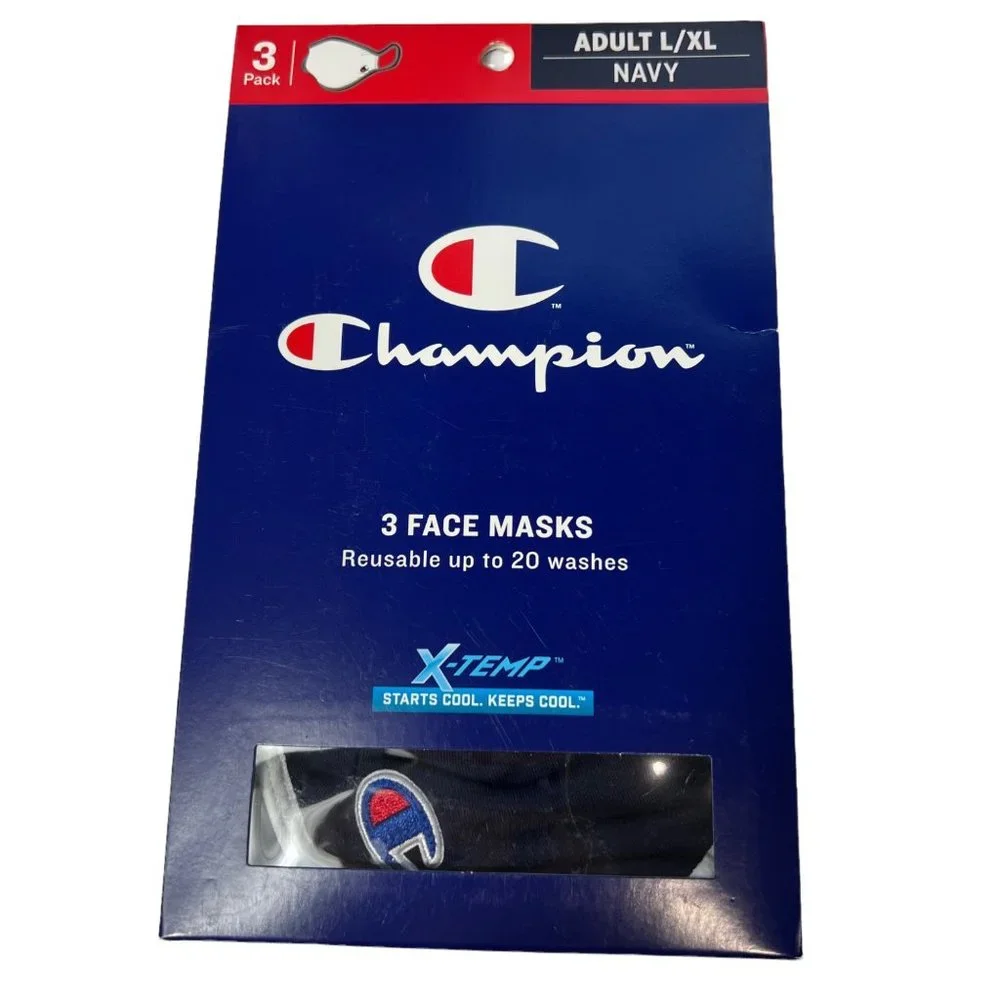 Champion 9 Adult Face Masks 3 Boxes Of‎ 3 Black, Navy, Concrete L/XL Reusable